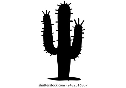 Silueta de Vector negro de cactus aislado sobre fondo blanco, Ilustración de planta tropical de verano de desert Flower.