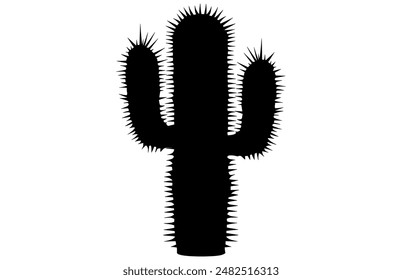 Cactus Black Vector silhouette isolated on white background, Desert Flower Summer Tropical Plant Illustration.