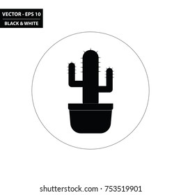 Cactus black and white flat icon. Vector Illustration.