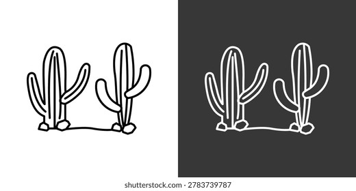 Cactus Black And White Icon Set Collection Pack Vector Illustration