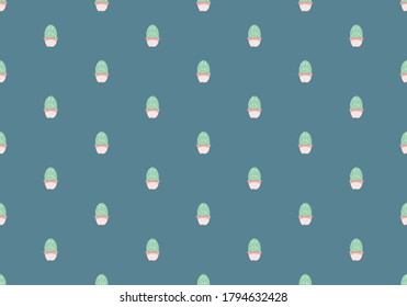 Cactus, bloom on a pot seamless pattern. Minimal nature botanical texture. For all your design, fabric, wrapper repeat, graphic design, textile background or backdrop concept. Digital craft. Vector.