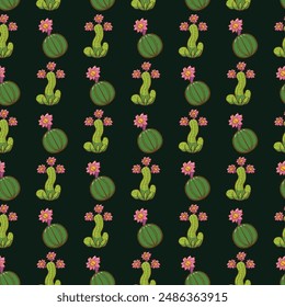 Cactus In Bloom Seamless Vector Pattern Design