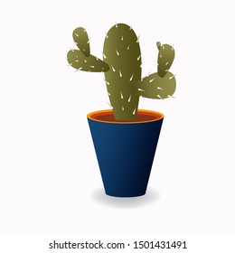 Cactus in a blue pot on a white background. Plants to decorate the office, at home. drawn in flat style. in a blue pot. Plants to decorate the office, at home. Drawn in flat style.