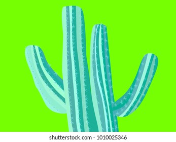 Cactus. Blue Vector Cactus. Prickly Tree with Needles. Cactus for Web Design, Wallpapers, Illustrations, Postcards, Invitations, Textile, Fabrics, Tiles, Posters, Banners. Beautiful Realistic Cactus.