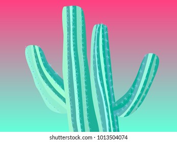Cactus. Blue Vector Cactus. Prickly Tree with Needles. Cactus for Web Design, Wallpapers, Illustrations, Postcards, Invitations, Textile, Fabrics, Tiles, Posters, Banners. Beautiful Realistic Cactus.