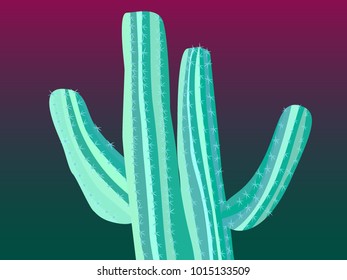Cactus. Blue Vector Cactus. Prickly Tree with Needles. Cactus for Web Design, Wallpapers, Illustrations, Postcards, Invitations, Textile, Fabrics, Tiles, Posters, Banners. Beautiful Realistic Cactus.