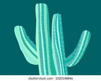 Cactus. Blue Vector Cactus. Prickly Tree with Needles. Cactus for Web Design, Wallpapers, Illustrations, Postcards, Invitations, Textile, Fabrics, Tiles, Posters, Banners. Beautiful Realistic Cactus.