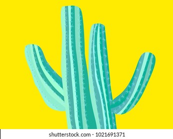 Cactus. Blue Vector Cactus. Prickly Tree with Needles. Cactus for Web Design, Wallpapers, Illustrations, Postcards, Invitations, Textile, Fabrics, Tiles, Posters, Banners. Beautiful Realistic Cactus.