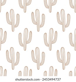 Cactus Boho Seamless Pattern. Cacti repeat background print. Botanical Wild West motifs endless texture with cacti. Vector illustration in retro minimal style