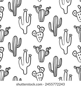 Cactus Boho Seamless Pattern. Cacti repeat background print. Botanical Wild West motifs endless texture with cacti. Vector illustration in retro minimal style