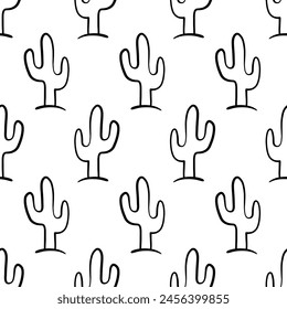 Cactus Boho Seamless Pattern. Cacti repeat background print. Botanical Wild West motifs endless texture with cacti. Vector illustration in retro minimal style