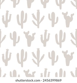 Cactus Boho Seamless Pattern. Cacti repeat background print. Botanical Wild West motifs endless texture with cacti. Vector illustration in retro minimal style