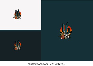 cactus and bone buffalo vector illustration logo design