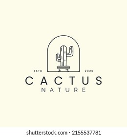 cactus or botanical with badge and line art style logo icon template design.tree,plants,nature, vector illustration