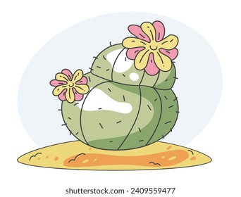Cactus botanical cacti hand drawn line art plant flower concept. Vector design graphic illustration