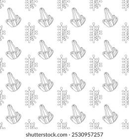 Cactus with branches and cactus with leaves in doodle style. Simple seamless pattern. Vector illustration.