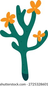 Cactos com almofadas ramificadas e pequenas flores, formas em negrito e linhas limpas. Símbolo de resiliência, vida no deserto, crescimento e sobrevivência. Ilustração de vetor de desenhos animados.