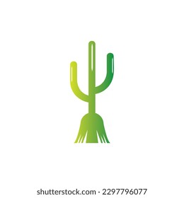 Cactus Broom Logo Design Vector