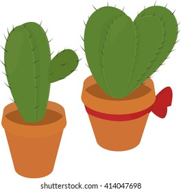 cactus in  brown pot, desert green flora, prickly plant, thorny, spiny