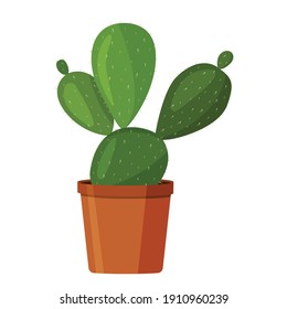 Cactus in a brown pot. Vector image in a flat style. Colorful illustration of a cactus in a pot.