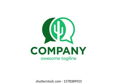 cactus with bubble talk for logo design concept ready to use