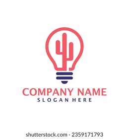 Cactus con el vector de diseño del logotipo Bulb. Concepto de plantilla de diseño del logotipo de Cactus creativo