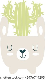 Cactus In Bunny Pot Vector Illustration