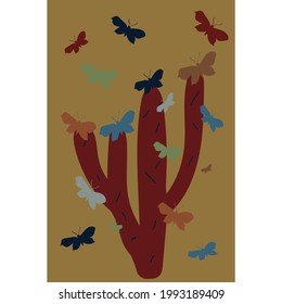 Cactus with butterflies illustration, vector