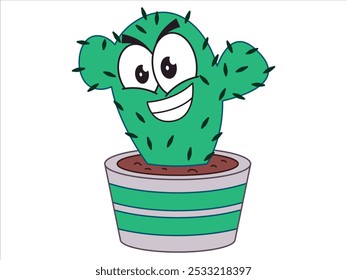 Cactus Cactaceae plant cartoon kids children colorful character flora expressive face icon set design