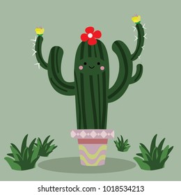 Cactus cartoon adorable character 2d illustration