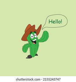 Cactus Cartoon Avater Illustration Design.Cactus illustration.cactus cowboy cap illustration.