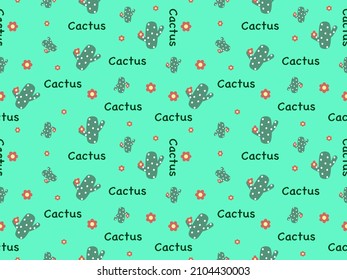Cactus cartoon character seamless pattern on green background.Pixel style