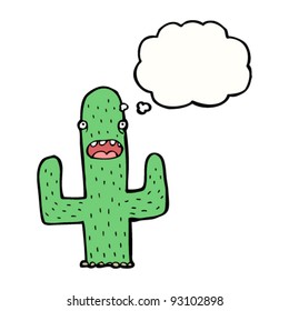 personaje de caricatura de cactus con burbuja de pensamiento
