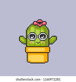 Cactus cartoon character.Pixel art. Vector Illustration isolated on white background.