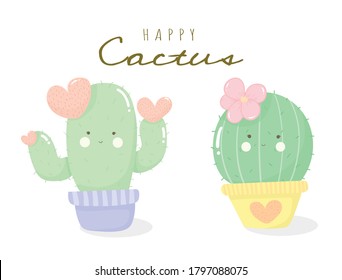 Cactus cartoon cute happy succulent collection for kids