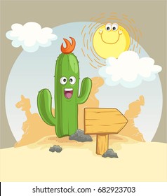 cactus cartoon and desert landscape