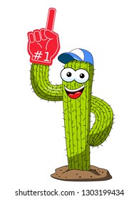 cactus cartoon funny character supporter fan number one glove isolated on white