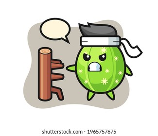 Cactus cartoon illustration as a karate fighter, cute style design for t shirt, sticker, logo element