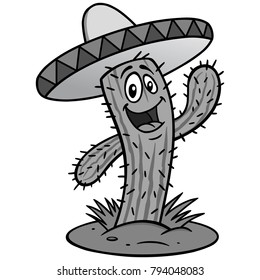 Cactus Cartoon Illustration - A vector cartoon illustration of a desert Cactus in a sombrero.
