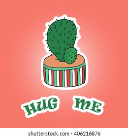 Cactus cartoon illustration in vector. Hug me