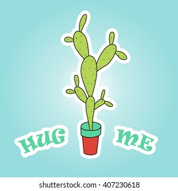 Cactus cartoon illustration in vector. Hug me