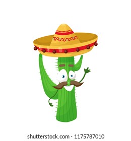 cactus cartoon in a mexican hat, vector illustration