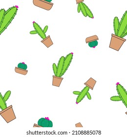 Cactus cartoon on white background. The pattern can be used for wrapping gifts.