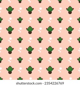 Cactus cartoon seamless pattern on pastel green background for wallpaper, fabric, clothing,backdrop,texture, wrapping paper, notebook cover ,curtain,pillow case and stationary.