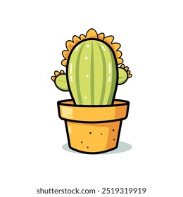 Cactus, Cartoon Style  Simple Flat Illustration With White Background