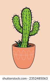 Cactus Cartoon Vector With Brown Pot