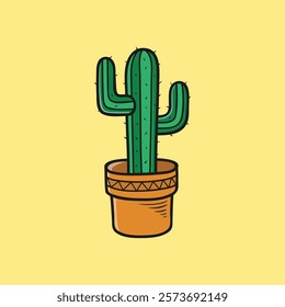 Cactus cartoon vector icon illustration
