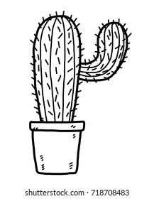 cactus / cartoon vector and illustration, black and white, hand drawn, sketch style, isolated on white background.