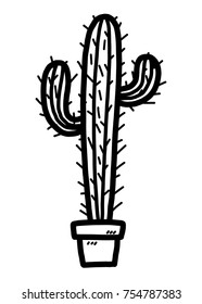 cactus / cartoon vector and illustration, black and white, hand drawn, sketch style, isolated on white background.
