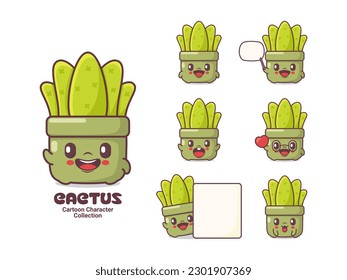 cactus cartoon. vector illustration with different expressions